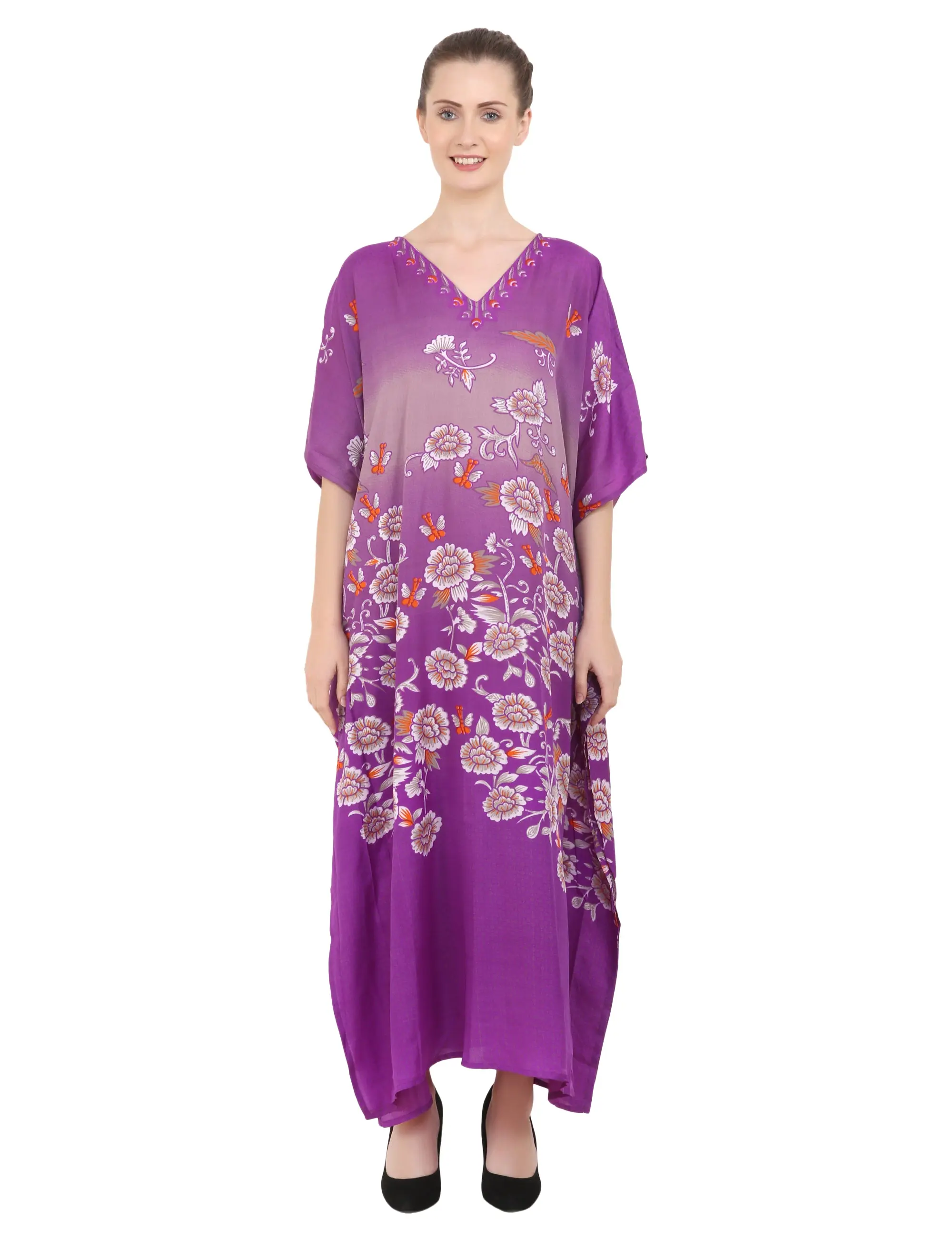 Miss Lavish London Women's Purple Kaftan Tunic Kimono Long Caftan Maxi Dress, 6 Sizes
