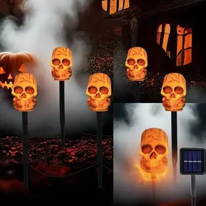5 Pcs Solar LED Skull Path Lights, Waterproof Outdoor Scary Skeleton Decor Lights, Perfect for Deck, Lawn, Patio, Garden & Halloween Party Scene Decoration
