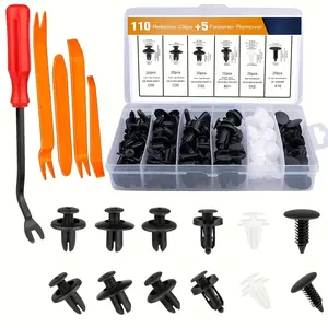 115pcs 6 Sizes Retainer Clips Set, Auto Door Trim Panel Clips, Expansion Screws Replacement Kit Accessories, Bumper Push Rivet Clips with Storage Box