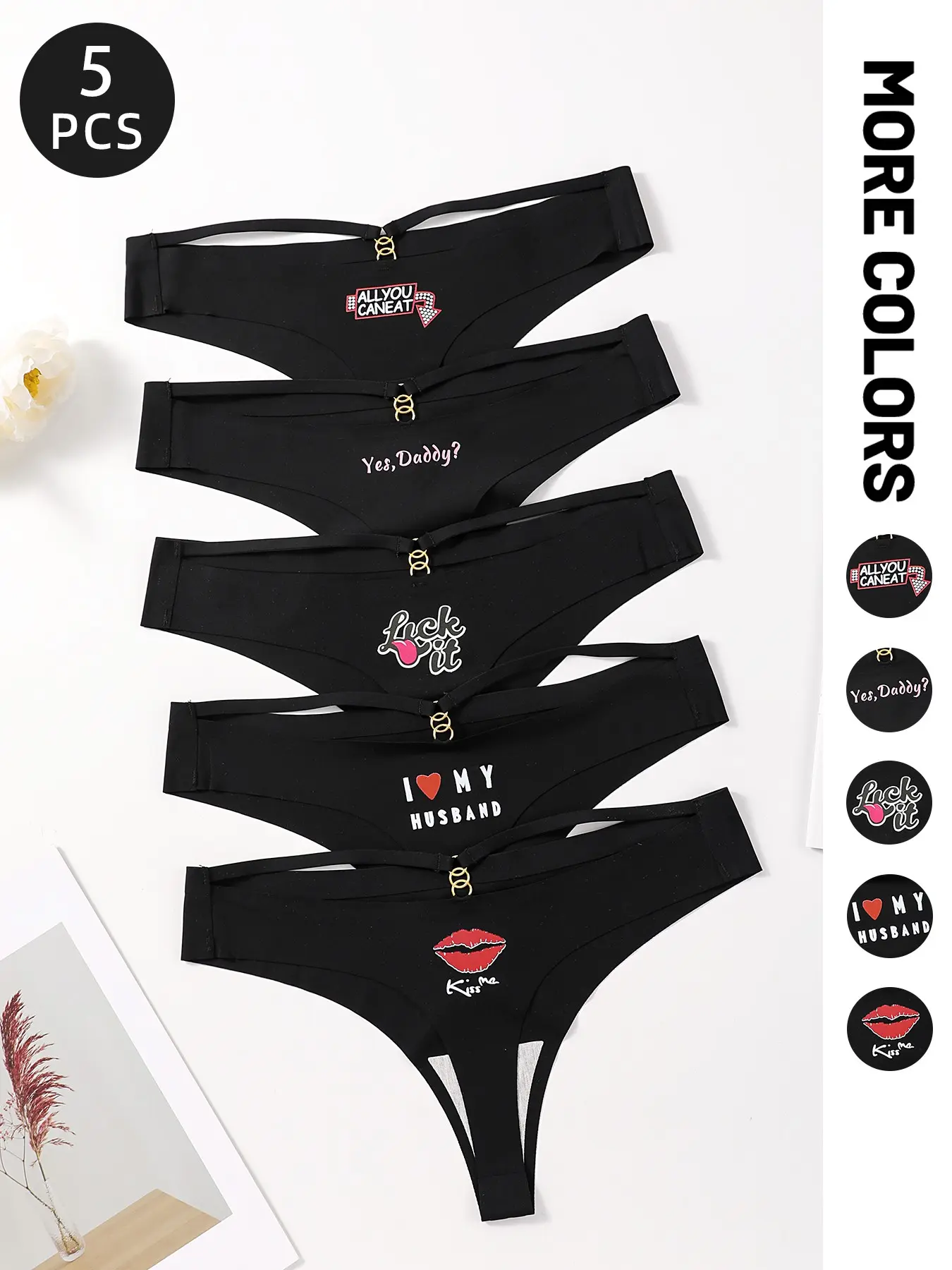 Women's Sexy Graffiti Print Underwear Set, Printed Underwear, Fun Pattern Design, Fitted Drop Waist Style, All Seasons Wear, 5 Pieces Pack, Panties, Stretchy Panty