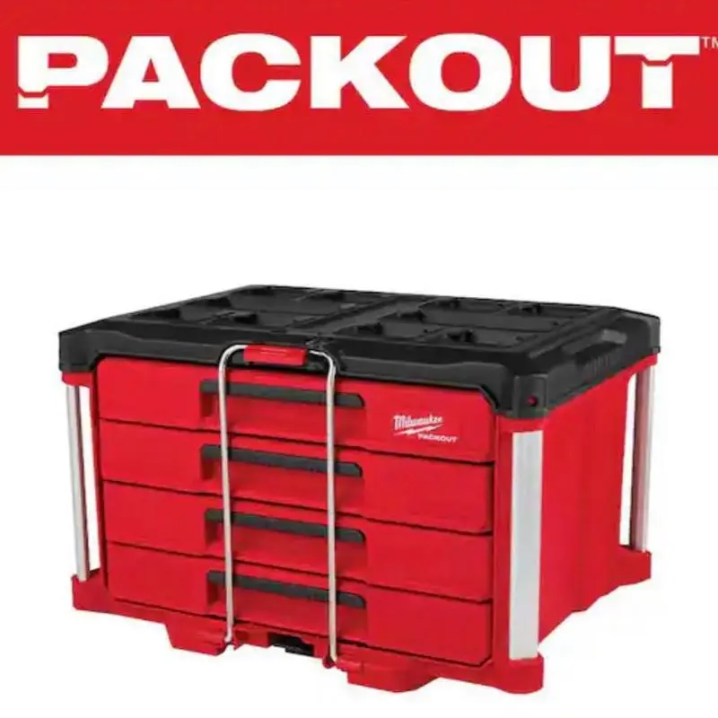 Milwaukee PACKOUT 22 in. Modular 4-Drawer Mechanic Tool Box - Metal-Reinforced Corners, 50 lbs. Capacity, Tool Organization for Workshop & Garage DIY Enthusiasts, 4 Drawers