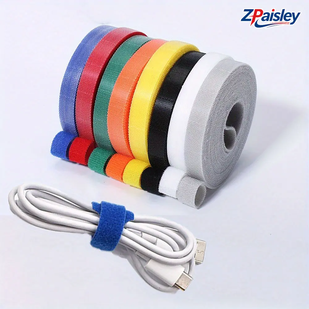 7 Roll Multi-Color Hook and Loop Tape, Cuttable Reusable Self-Grip Fastener Strap, Adjustable Nylon Cable Management Straps, Heavy Duty Cord Organizer Wraps for Charging Cables, Home, Office, Curtain & Household Multi-Purpose Securing & Organizing Use