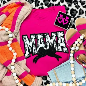 Mama Black Floral Chenille Patch