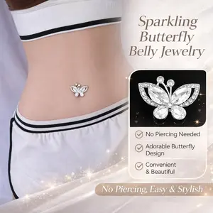 Fake Belly Button Ring No Piercing – Butterfly Belly Jewelry, Clip On Navel Ring, Cute Summer Body Jewelry for Women