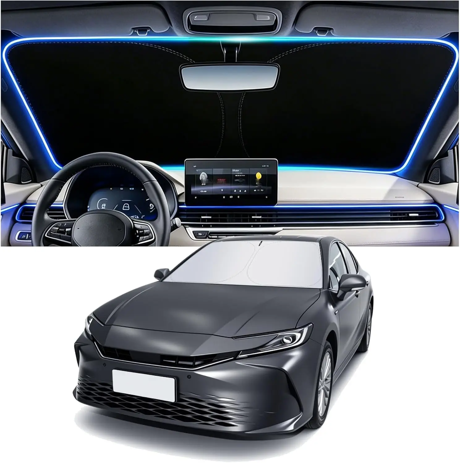 55" x 27.5" Car Windshield Sun Shade,Car Sun Protection Front Windscreen Inside, Windshield Sunshade Cover, Sun Visor Protection Car Windscreen,Windscreen for Summer, UV Heat Protection