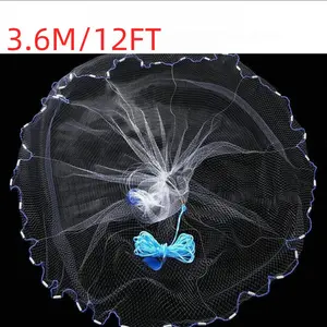 Strong Nylon Fishing Cast Net, 12FT Hand Throw Bait Trap Mesh for Outdoor Fishing Minnow Net