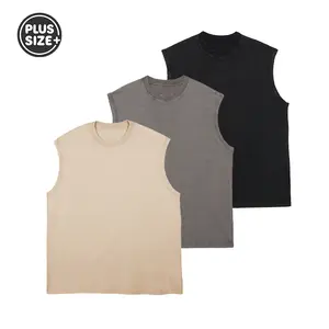 Plus Size Men's 3 Pack S-5XL Washed Unisex Oversized Cotton Tank Crew Neck Sleeveless Basic Top Casual Loose Fit Solid Street Style Comfortable Tees Basic Women and Men wear Sleeveless Plus Size Shirt