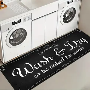 1 Pc Black Background Laundry Room Rug Soft And Comfortable Long Strip Carpet Printed Mat Anti Slip Floor Mat Home Care Supplies Suitable For Kitchen Living Room Bedroom Sink Laundry Room Decoration Carpet Mat
