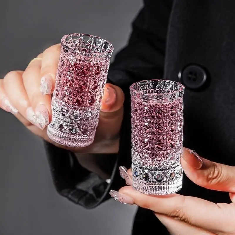 Vintage Diamond Embossed Crystal Cocktail Glasses, 2oz Transparent Set, Ideal for Whiskey, Tequila, Vodka, Bar, Party, Gift