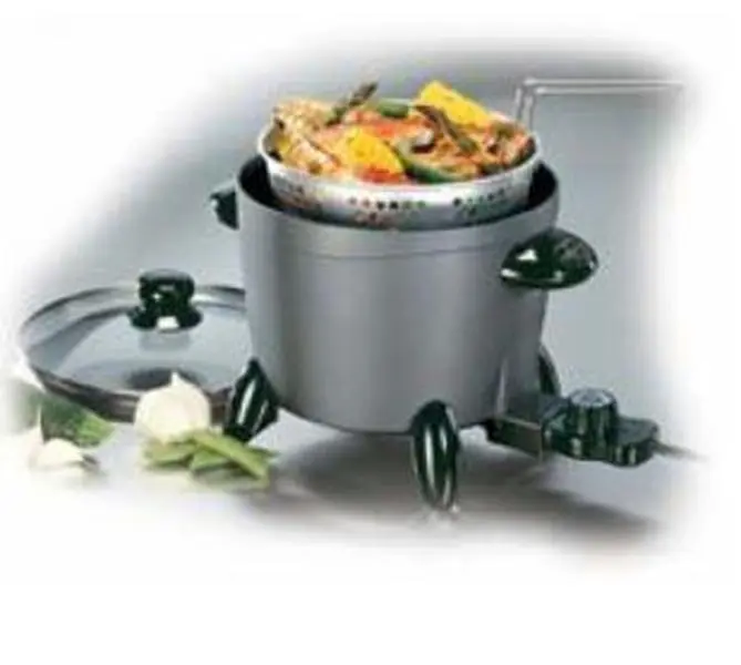1300W Power Professional 6-Qt Multi-Cooker Steamer - Cast Aluminum Body, Glass Lid, Control Master Heat Control, Nonstick Surface, Versatile Basket, 6-Serving Deep Frying Capacity, Even Heat Distribution, AC Plug, 1-Year Limited Warranty, One Year Limited
