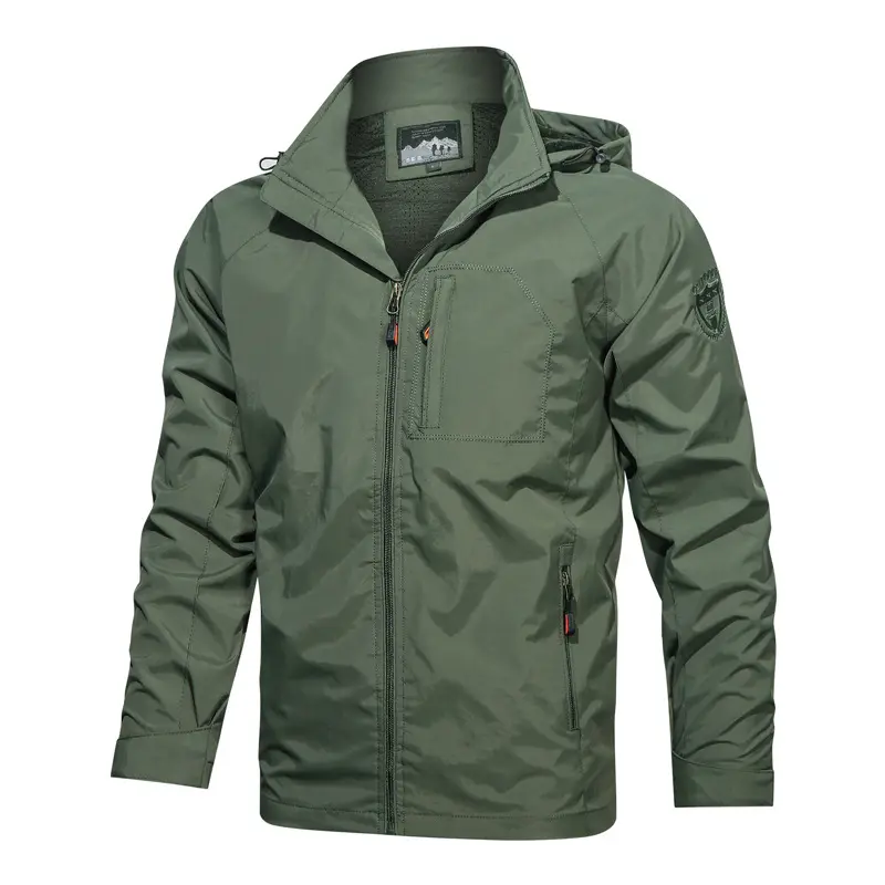 Men's Hooded Tactical Jacket - Outdoor Clothing, Outdoor Everyday Wear with Multiple Zipper Pockets, Emblem Detail for Hiking, Camping Casual Use