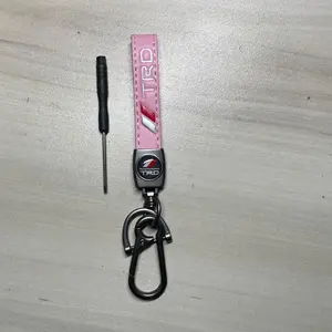 Genuine Pink Leather Car Keychain for TRD Key Ring Lanyard Accessories