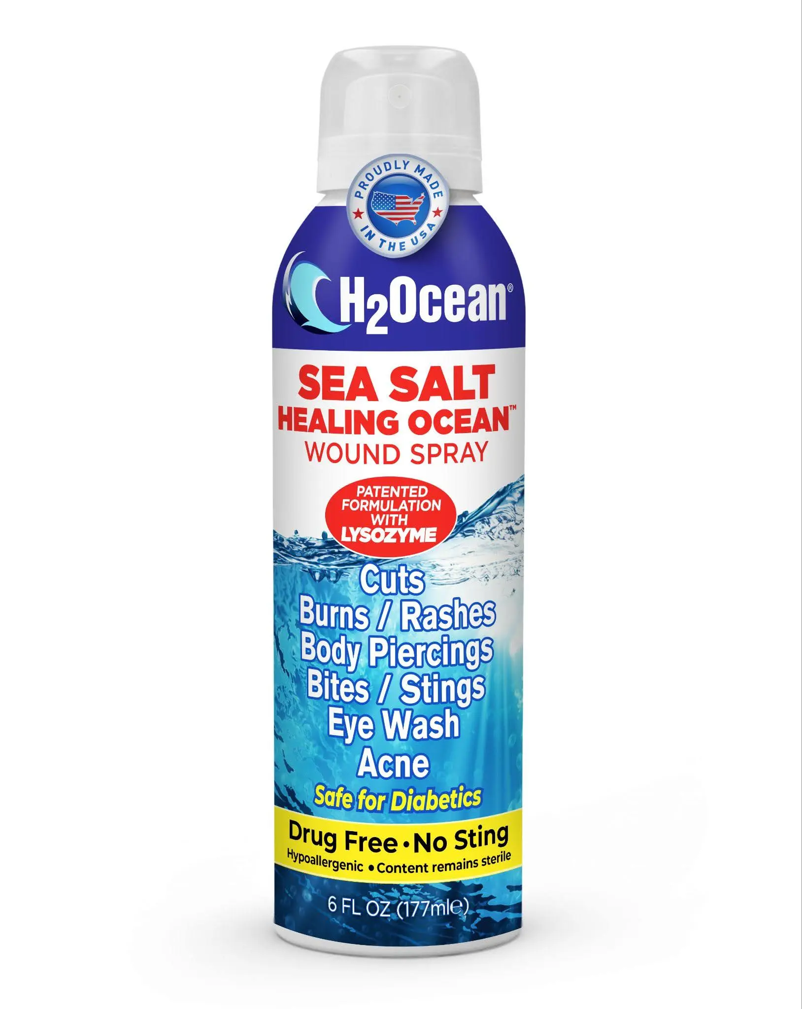 H2Ocean Healing Ocean Wound Spray 6oz - Gentle Cleansing Solution with Lysozyme for Cuts, Burns, Piercings, Bites & Acne - Hypoallergenic & pH Balanced