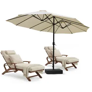 VOWNER 15 FT Outdoor Patio Umbrella, Large Rectangular Double Sided Market Table Twin Umbrellas with Crank Handle for Deck Pool(Beige)