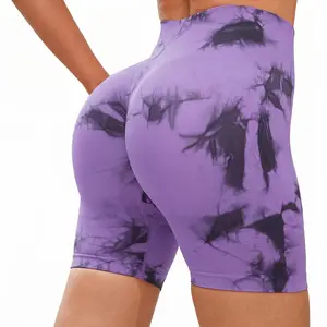 Women's High Waisted Leggings Seamless Smiley Tie Dye Yoga Pants High Elasticity Tight Fit for Legs Sculpting
