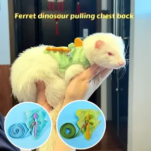 Adjustable Harness and Leash Set, Cute Dinosaur Design with Bell, Polyester Vest for Small Pets Like Guinea Pigs & Squirrels