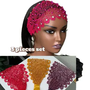 Boho Head Band New Model 3 Pieces Set with Beads and Rhinestones for Women's Fashion Accessories