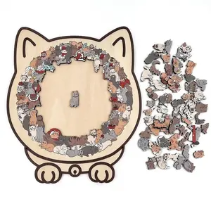 Morandi-Colored Cat Shaped Wooden Jigsaw Puzzle, Wooden Puzzles, Animal Shape Puzzle, Adult Cat Form Wood Craft, Desk Decor Ornament, Office Desktop Decoration