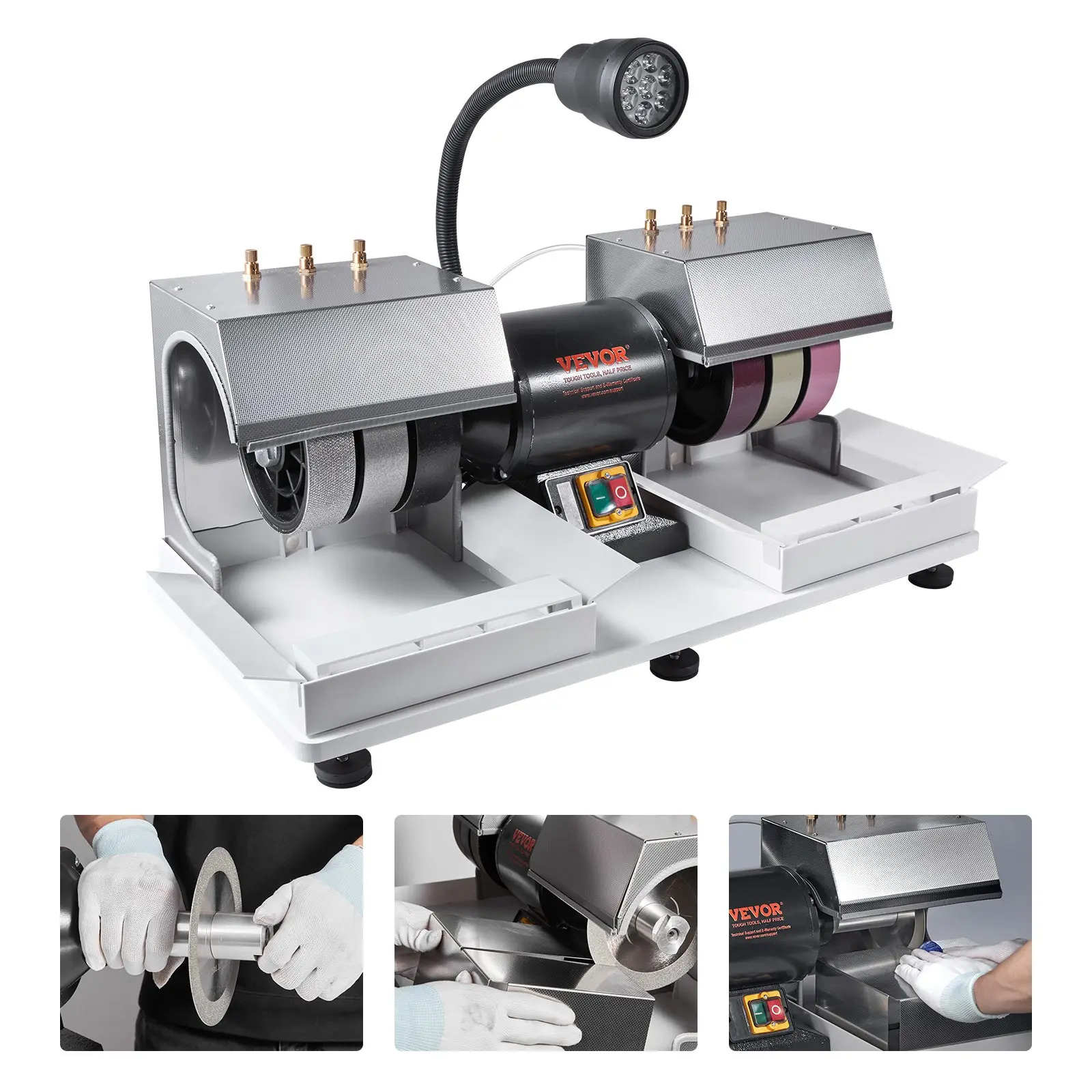 VEVOR Cabbing Machine, 6" 1/4HP 1800rpm Efficient, Lapidary Rock Grinder Polisher With Lamp & Water Pump, Gem Faceting Machine, Rock Grinding Machine for Gem Jade Stone, Create Cabochons for Necklace