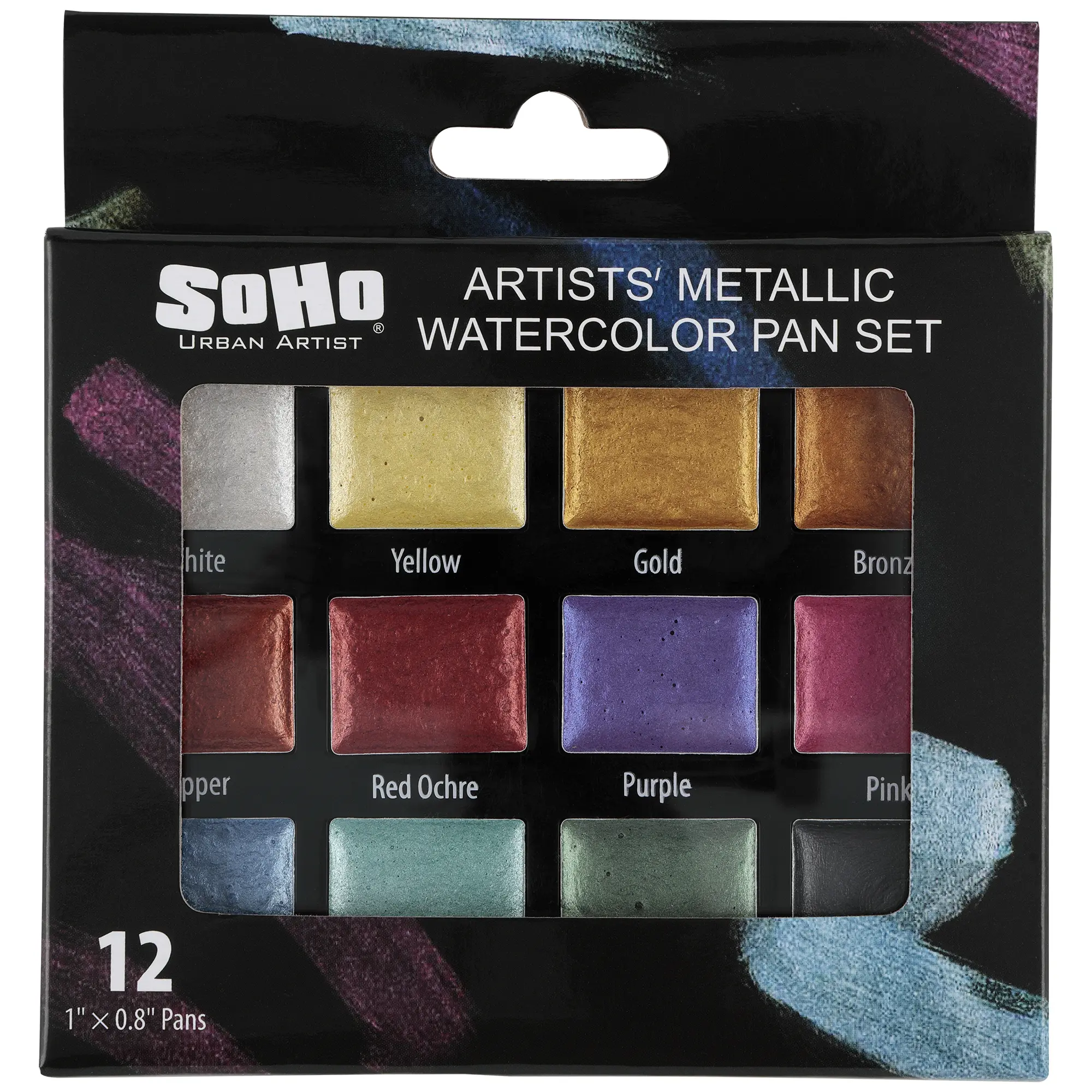 SoHo Urban Artist Metallic Watercolors Art Kits - 12 Vibrant Metallic Half Pans in Travel Case - Professional Shimmer Paint Set for Artists, Crafters