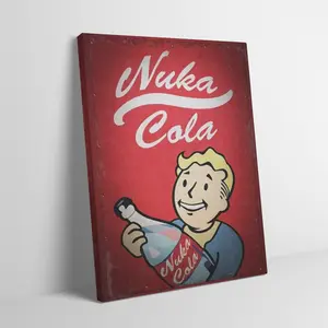 Wooden Framed Canvas Painting, Nuka Cola Fallout Vault Boy Wall Art, Mid-century Modern Black Flash Style, Retro Wasteland Poster, Adult Fans Room Decor, Vintage Video Game Advertisement Artwork Ready to Hang