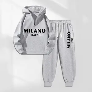Men's MILANO Letter Pattern Print Hoodie and Drawstring Sweatpants Set, Menswear, Casual Athletic Long Sleeve Hooded Jacket & Trousers for Fall & Winter, Men's Clothing for Daily Wear, Sportswear Indoor Outdoor, Tracksuit, Athleisure