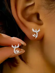 Pair of Women's Fashion Ear Studs Phoenix Sterling Silver High-end Elegant and Luxurious Style 925 Silver Artificial Zircon Earrings Suitable for Daily Wear, Parties, Gifts, Banquets, Music Festivals Stud Earrings Jewelry High Quality Earrings