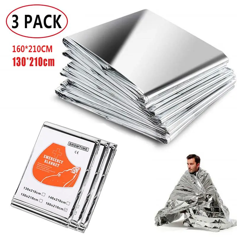10 Pack Emergency Blanket 130*210cm Survival First Aid Thermal Mylar Space Blanket Silver for Camping Hiking Exploration