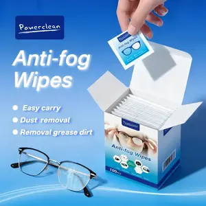 Powerclean Anti-Fog Glasses Wipes | 100 CT Individually Wrapped Lens Cleaner | Instant Defogger for Eyewear & Goggles Protective Camera