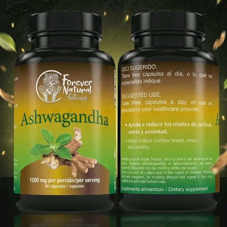 Forever Natural Botanics Ashwagandha 1200mg - 90 Vegan Capsules for Men & Women - Supports Cortisol Body Energy & Reduces Stress - Plant-Based Supplement - Fitness, Healthcare