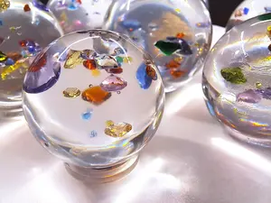 Inner Jewelry GemBall MicroGalaxy One-of-a-Kind Gem Sphere Hand-Poured Crystal with Faceted Gemstones 30mm to 100mm Diameter Unique Display Piece...Lighted LED Base available, please inquire.