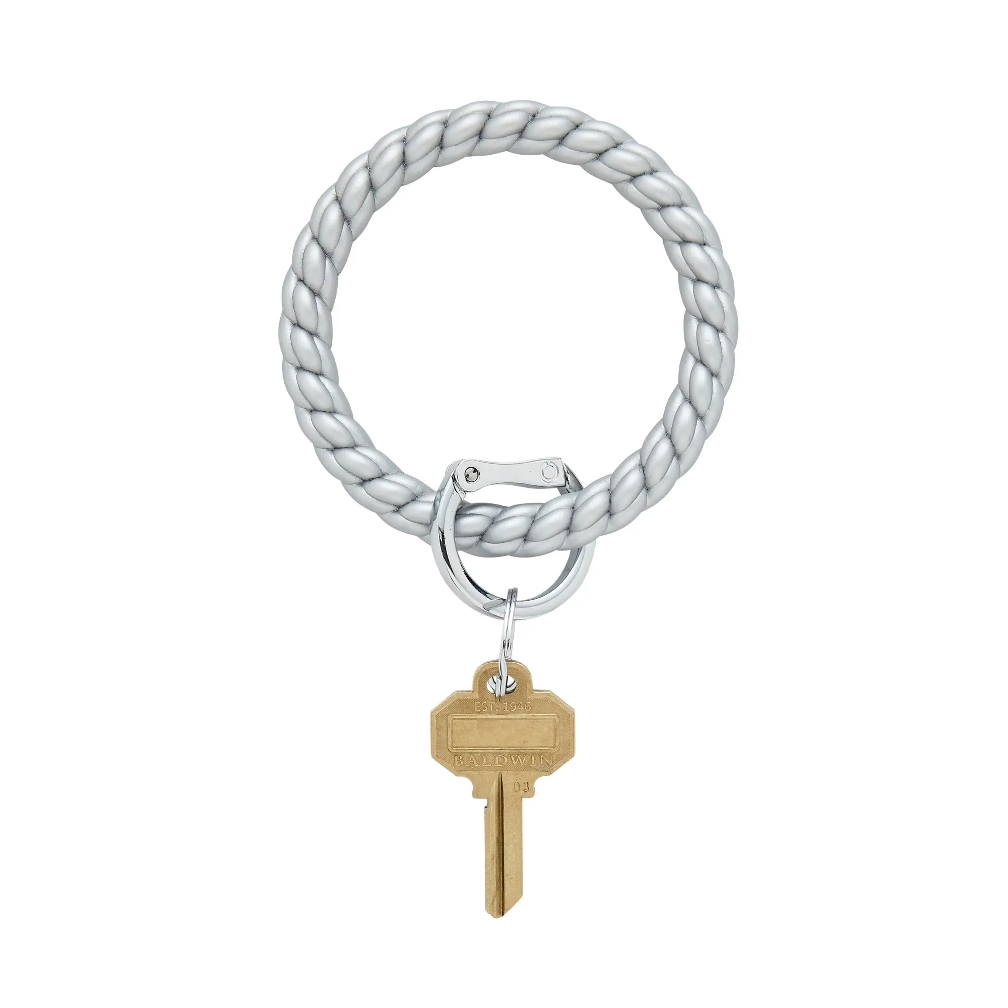OVENTURE Silicone Big O® Key Ring - Solid Quicksilver Braided Jewelry-Inspired Design with Metallic Shine & Patented Locking Clasp - Charm Charm