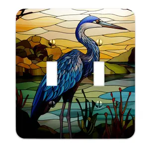 Metal SwitchPlate - Blue Heron on Stained Glass Light Switch Cover, Multiple Sizes - #5290