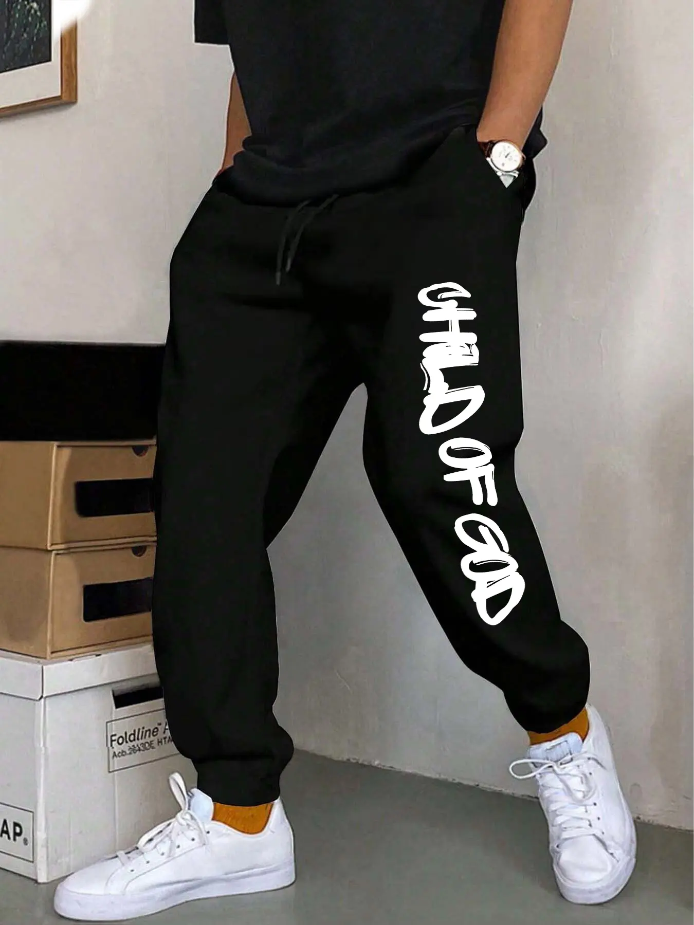 Men's Casual Letter B Print Sweatpants, Sports Basketball Running Pants, Fitted Jogger Pants for Outdoor Fitness Home Use