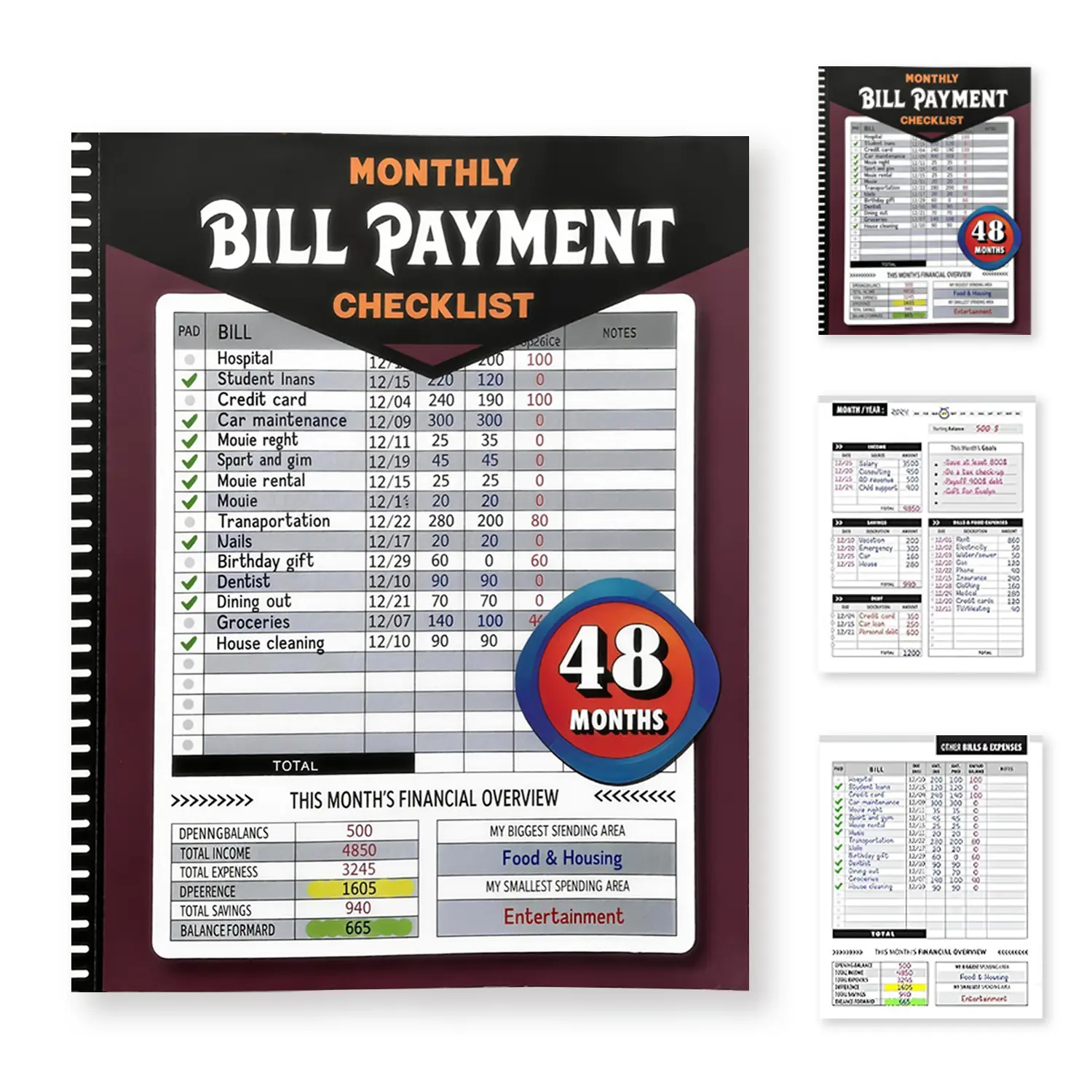 Monthly Bill Payment Tracker Planner, Budget Planner & Expense Tracker, 48 Month Financial Organizer with 960 Records, Monthly Bill Checklist, Money Management Journal for Personal & Household Finance