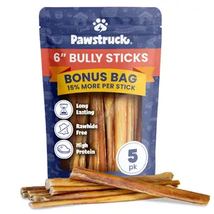 Pawstruck 5 Pack Bully Sticks with Bonus Inch for Dogs