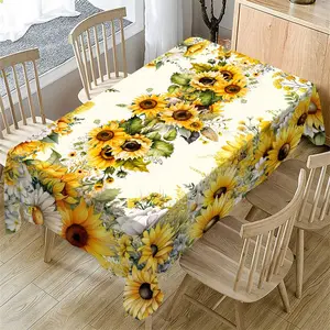 Rectangular Tablecloth with Sunflower Pattern, Indoor and Outdoor Use, Kitchen Dining Room Decor, Wedding Party Restaurant Picnic Dinner Decoration