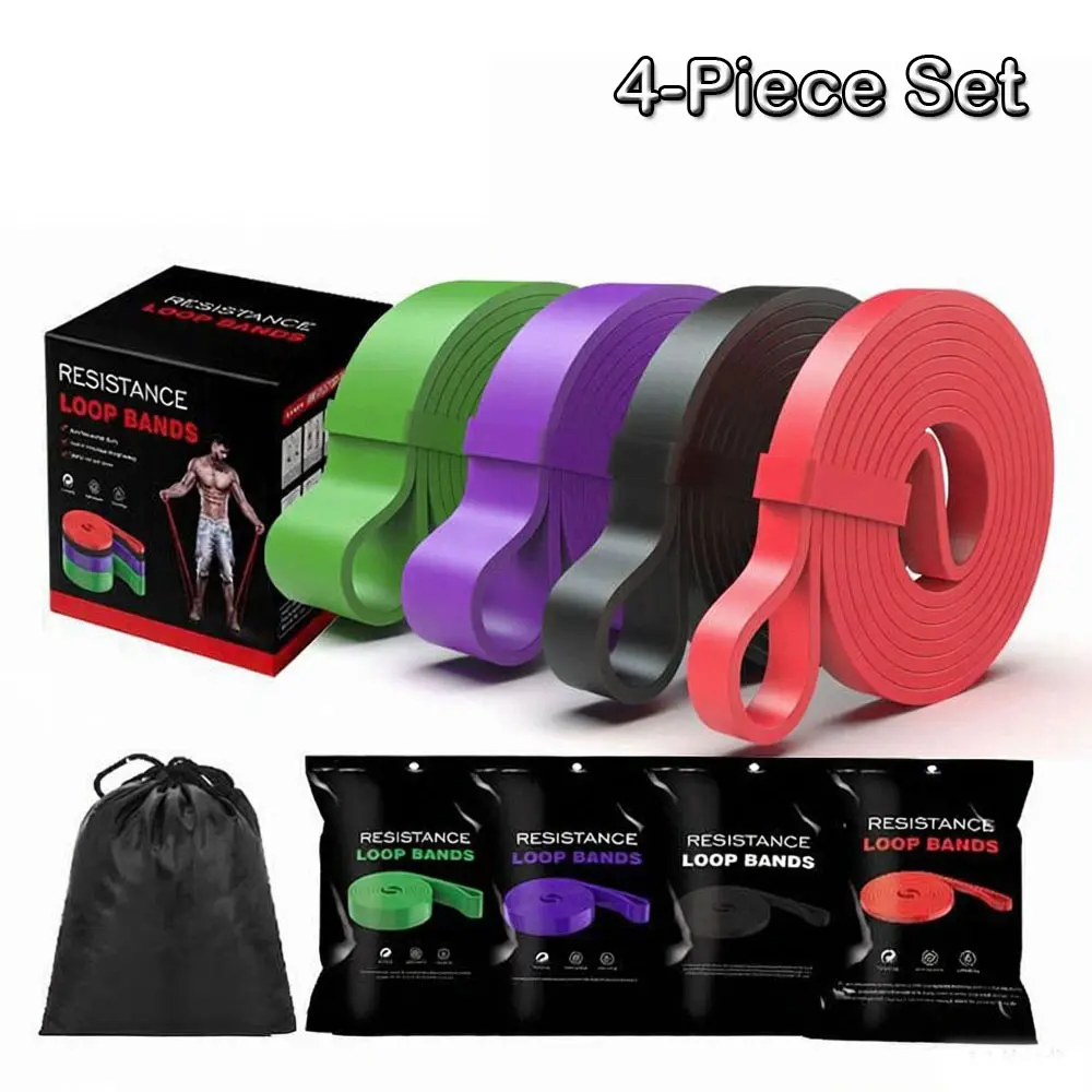 Heavy Duty 4-Piece Exercise Resistance Bands Set for Fitness GYM Powerlift Pull Up Assist Durable Latex Bands with Storage Bag and Box Packaged tiktokshopbacktoschool
