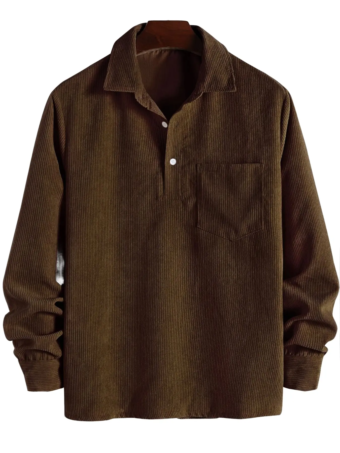 ZAFUL Men's Corduroy Shirts Solid Color Fall Half Button Long Sleeves Polo Shirt Casual Work Collared Shirt with Casual Outdoor Shirt Casual Style Shirt