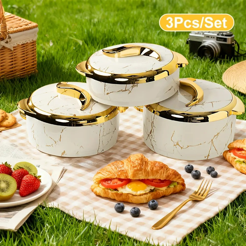 3PCS Insulated Thermal Serving Bowls Set - Stainless Steel Airtight Casserole Dishes with Lids for Food Warmth, Cold Retention & Food Storage, Insulated Serving Bowls, Tableware