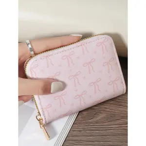 Women's Bow-Accented Lightweight Glossy Short Wallet - Multi-Card Slot Card Holder with Simple, Casual, Practical Design for Daily Small Item Carrying