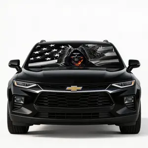 Skull Death Car Sunshade, UV Protection, Foldable Polyester, Fits Rvs and Suvs, Front Windshield Cover, Universal Fit for Cars