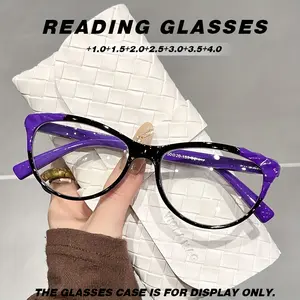 Retro cat eye reading glasses for women, spring temple with PC frame, clear vision computer glasses.