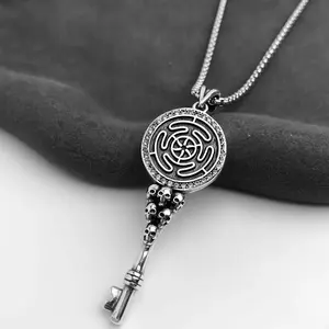 Zircon Skull Key Necklace Halloween Jewelry Gift for Men and Women