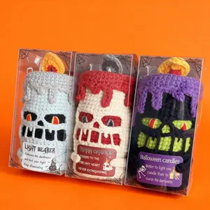 Crochet Candle Handmade Cute Halloween Fall Spooky Season Ornament, Gift for Adults and Kids Decor Light