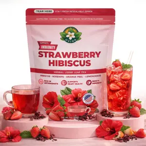 Strawberry Hibiscus Tea Loose Leaf 3 oz | Caffeine Free Immunity Support Herbal Tea | Egyptian Hibiscus Strawberry Iced Tea | Antioxidant Vitamin C Wellness Tea | No Sugar Added | Hot or Iced