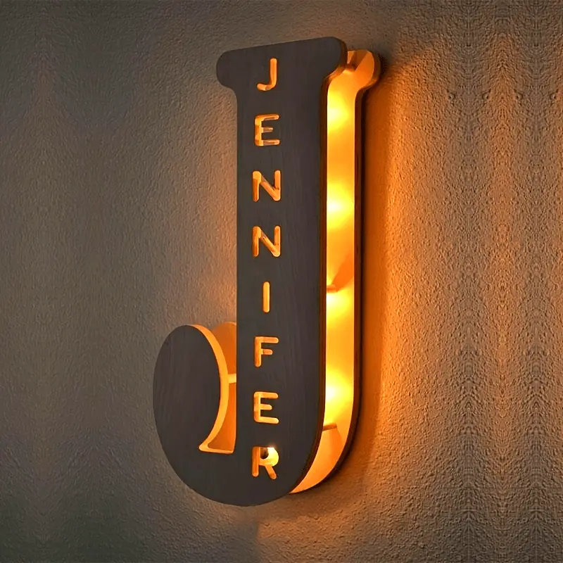 1pc ZOUWII Minimalist Letter Shape LED Night Light - Personalized Custom Name/Text Wood Frame Wall Lamp, Suitable for Bedroom, Wedding Gift