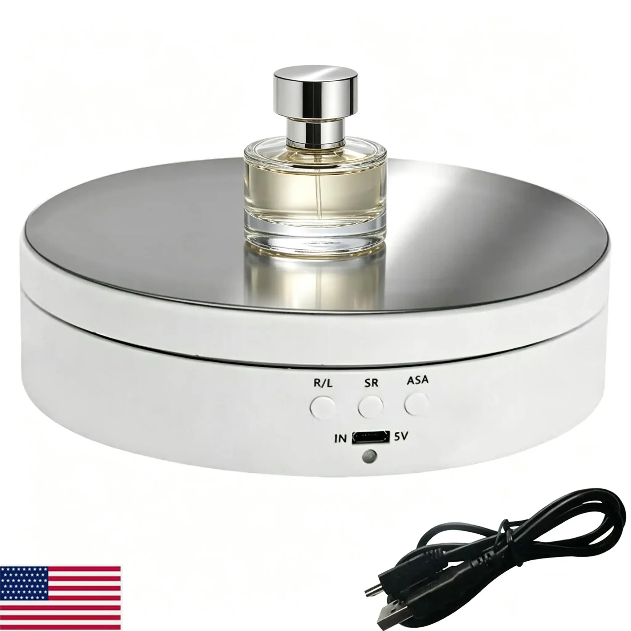 Quiet Electric Rotating Display Stand, 5.4in Round ABS Base for Desk or Countertop, 360-Degree Bidirectional Spin with 3 Speeds, 6.6lbs Load for Photography & Jewelry, USB Cable Included