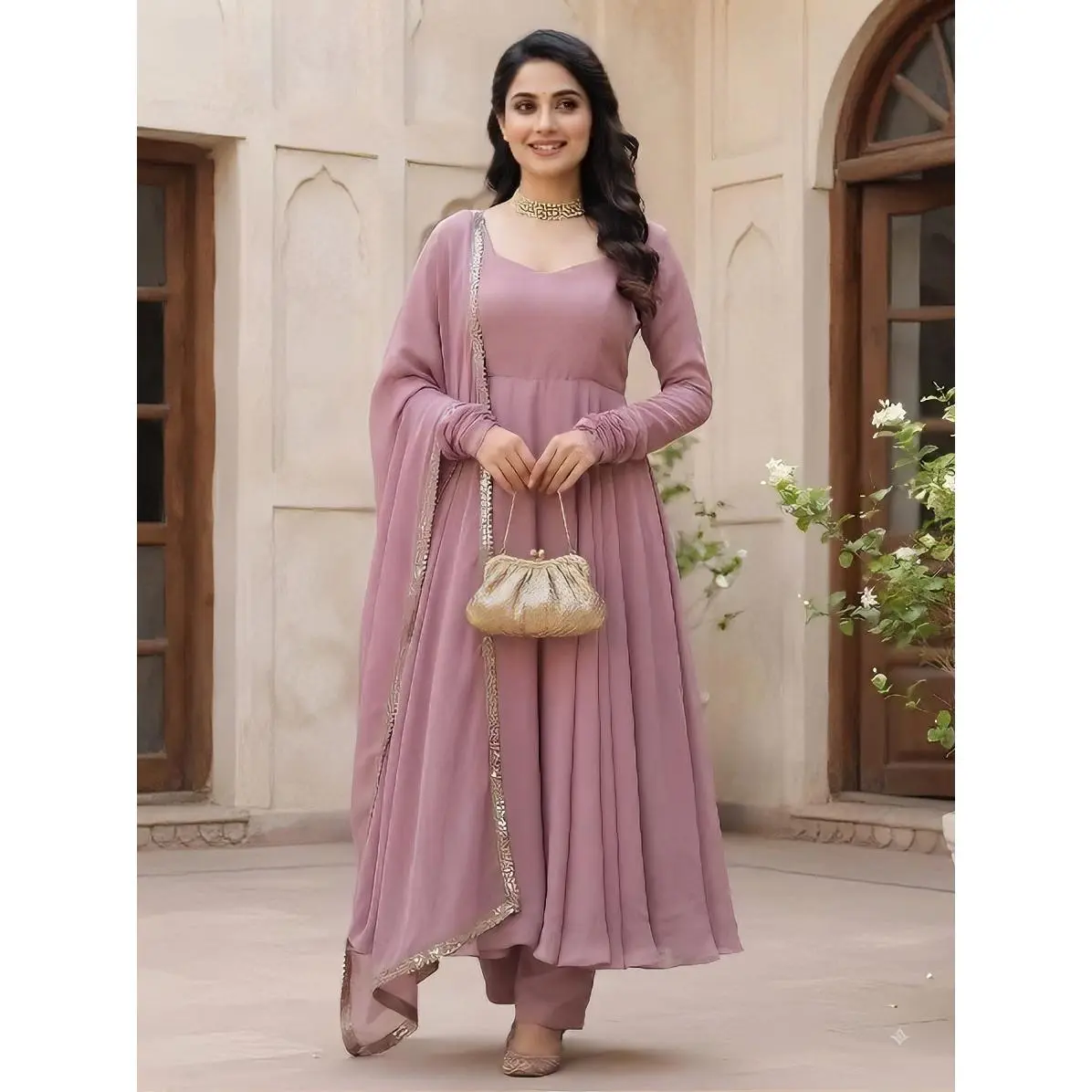 Women's Chiffon Anarkali Suit  with Dupatta -  Comfortable Elegance Style  Womenswear