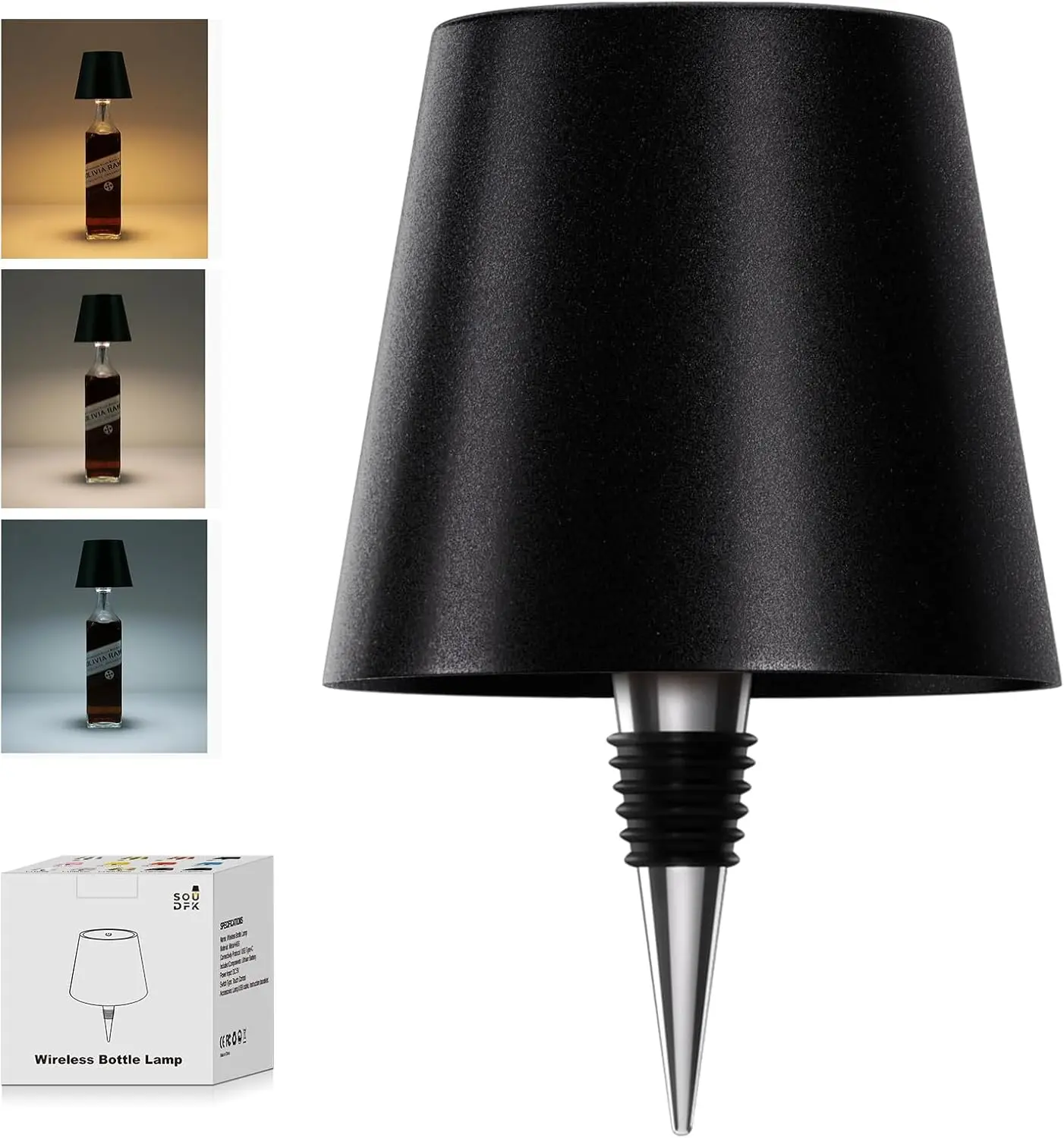 USB Rechargeable Wine Bottle Light, RGB Stepless Touch Dimmable LED Lamp, 4000mAh Cordless Bottle Stopper Night Light, Minimalist Mood Lamp for Bedroom Dining Bar Restaurant Camping Home Decor Wireless Brightness Adjustable